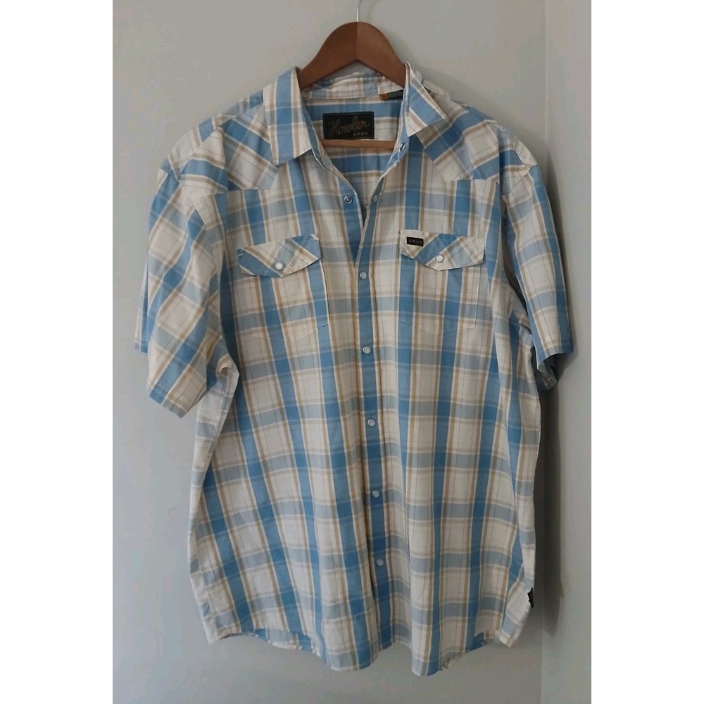 Howler Bros Pearl Snap Shirt Size XL Plaid S/S Cotton Western H Bar B Light